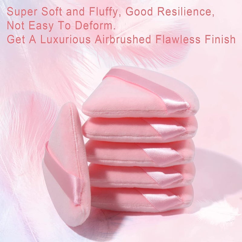 EVAOUXIU 2 Pcs Triangle Powder Puff for Face Powder, Soft Plush Setting Powder Puff, Velour Cosmetic Foundation Blender Sponge Beauty Makeup Tools (Pink) - Image 5